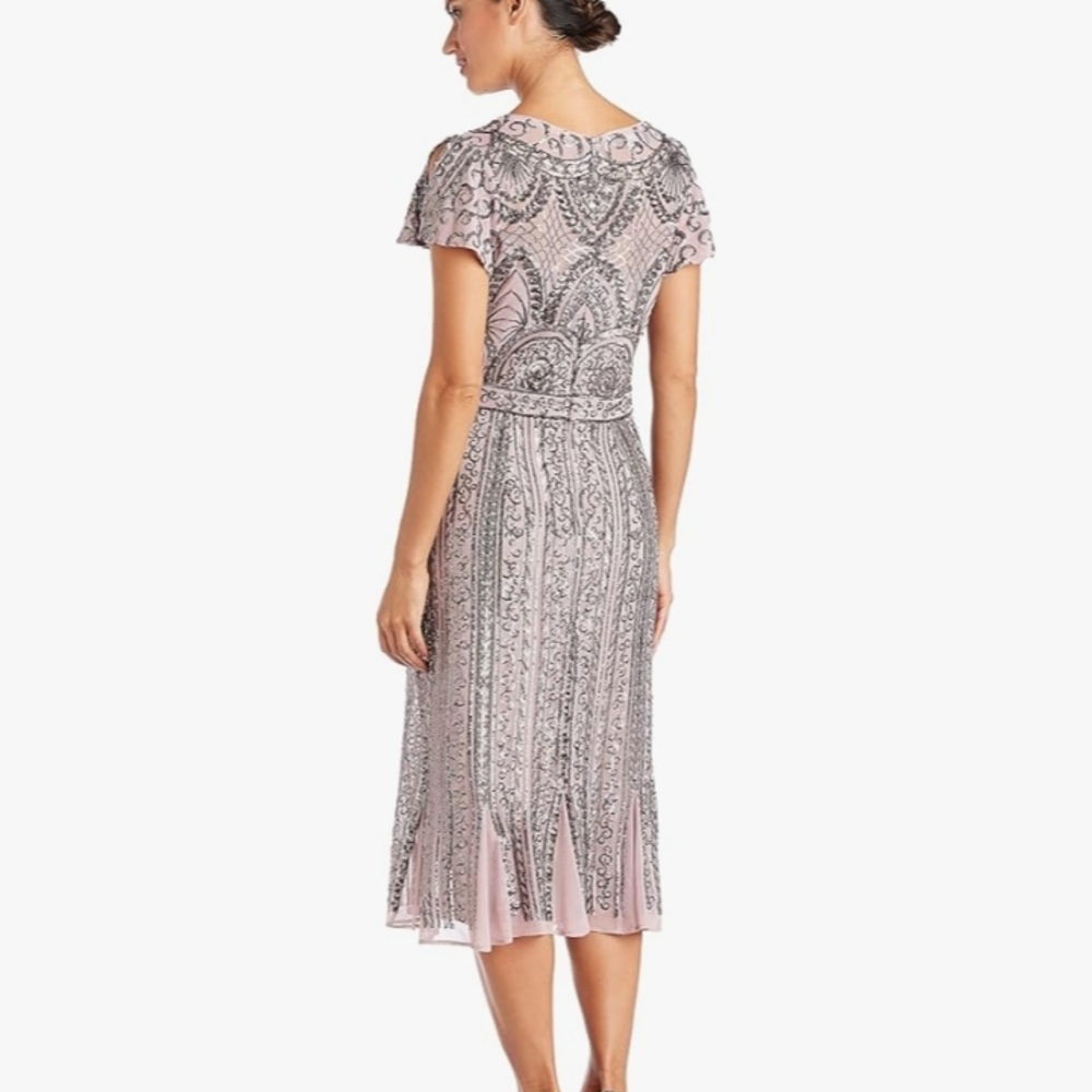 R&M Richards Pink and Black Patterned Midi Dress
